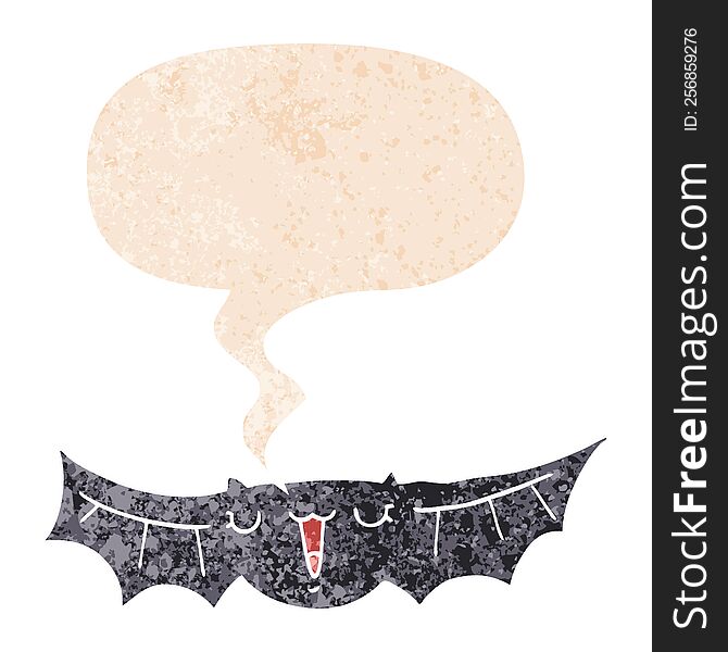 cartoon bat and speech bubble in retro textured style