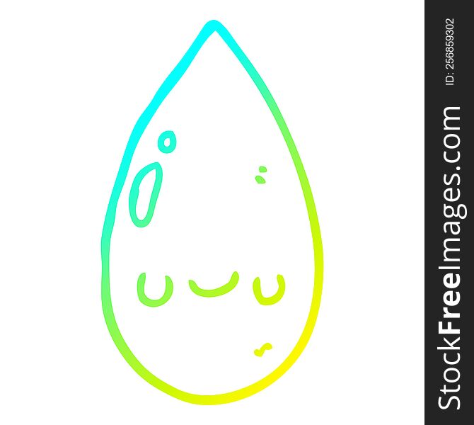 cold gradient line drawing of a cartoon cute raindrop