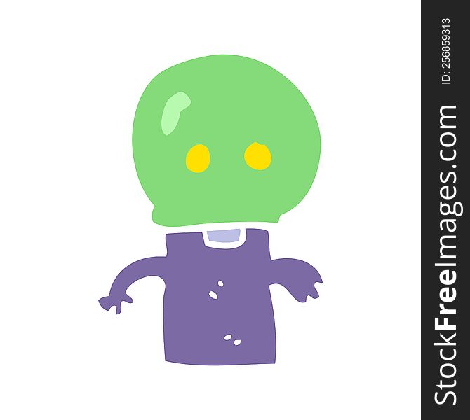 Flat Color Illustration Of A Cartoon Little Alien