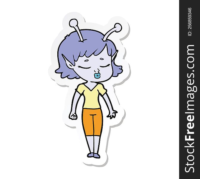 Sticker Of A Cute Alien Girl Cartoon