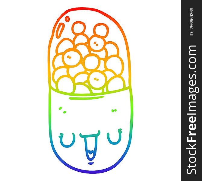 Rainbow Gradient Line Drawing Cartoon Medical Pill