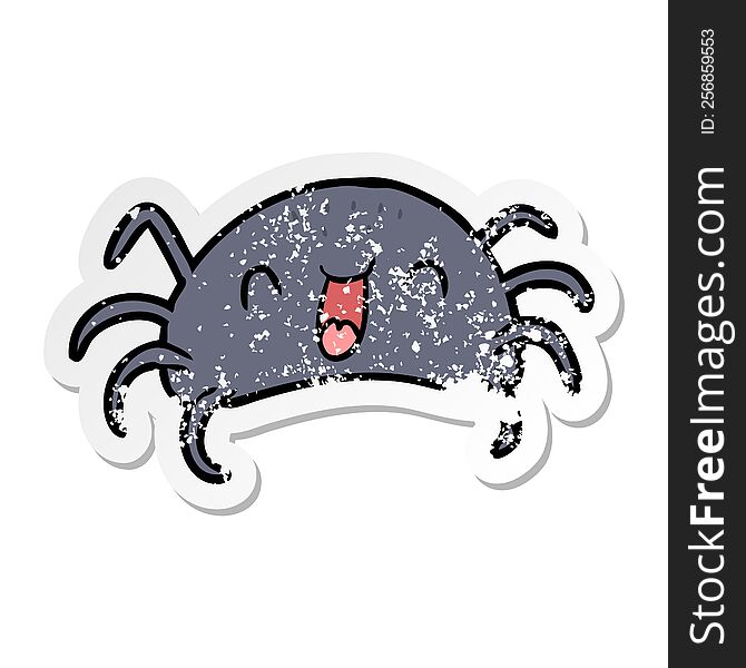distressed sticker of a cartoon spider
