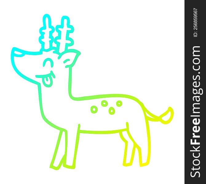 Cold Gradient Line Drawing Cartoon Happy Deer