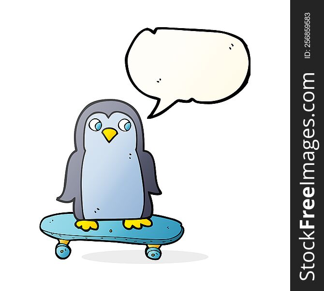 Speech Bubble Cartoon Penguin Riding Skateboard