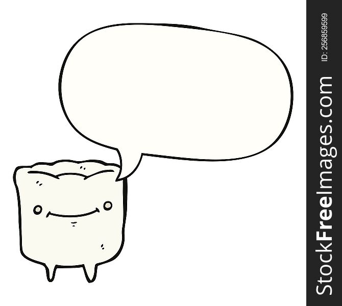 cartoon happy tooth with speech bubble. cartoon happy tooth with speech bubble
