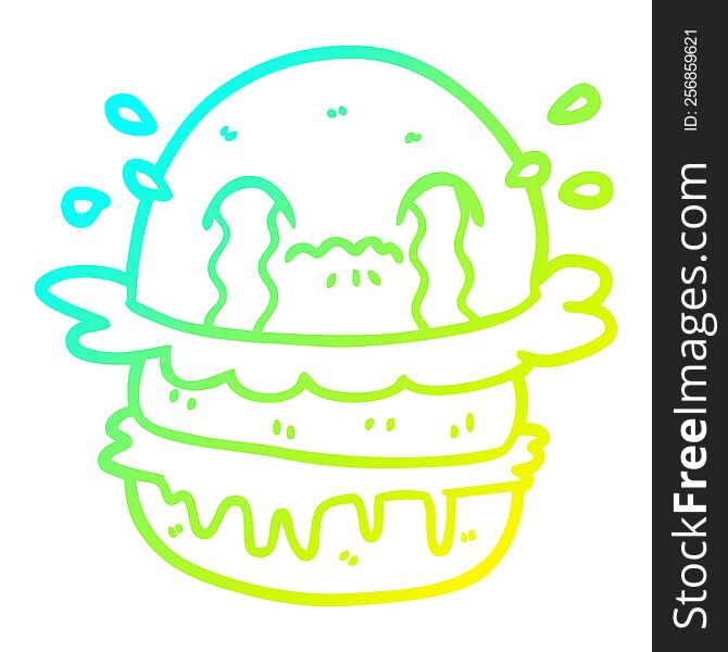 Cold Gradient Line Drawing Cartoon Crying Fast Food Burger
