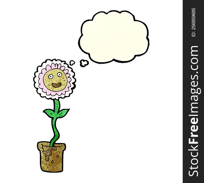 Cartoon Flower With Face With Thought Bubble