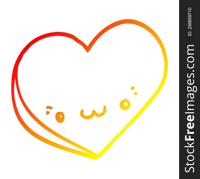 warm gradient line drawing of a cartoon love heart with face