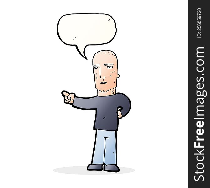 cartoon tough guy pointing with speech bubble