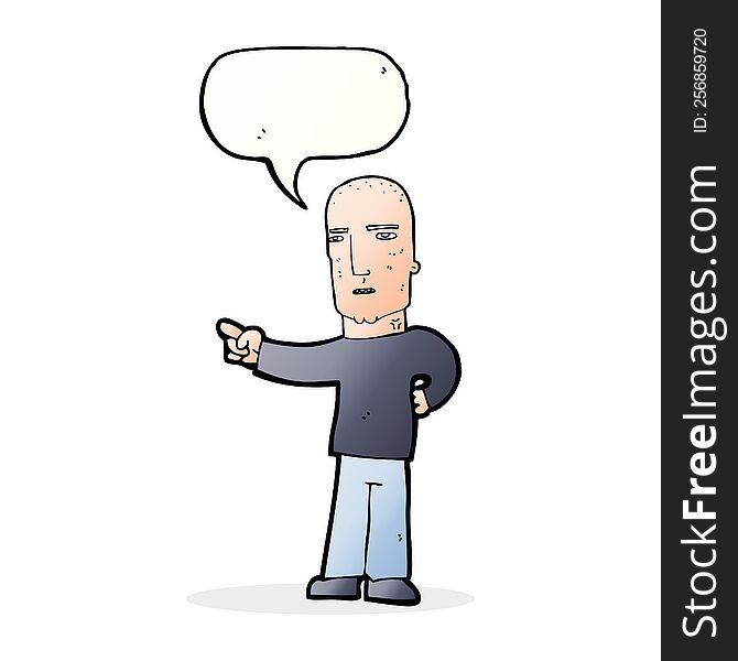 Cartoon Tough Guy Pointing With Speech Bubble