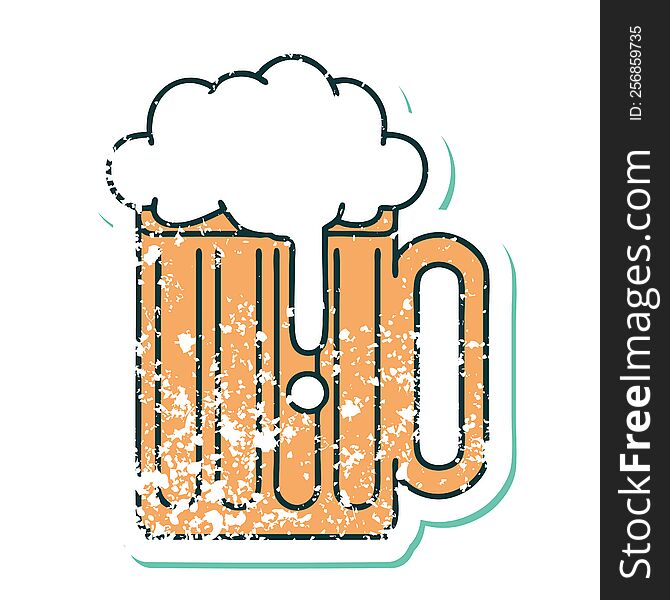 Distressed Sticker Tattoo Style Icon Of A Beer Tankard