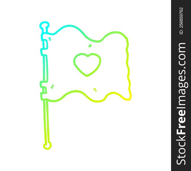 cold gradient line drawing of a cartoon flag with love heart