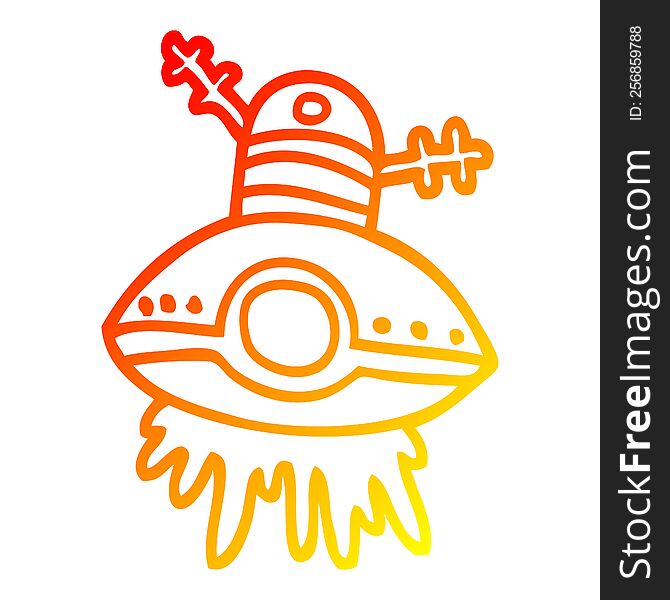 Warm Gradient Line Drawing Cartoon Alien Spaceship