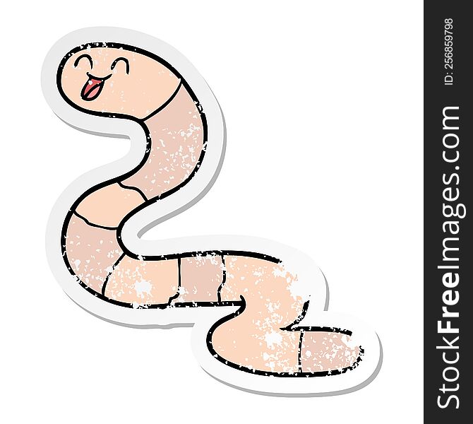 Distressed Sticker Of A Cartoon Worm