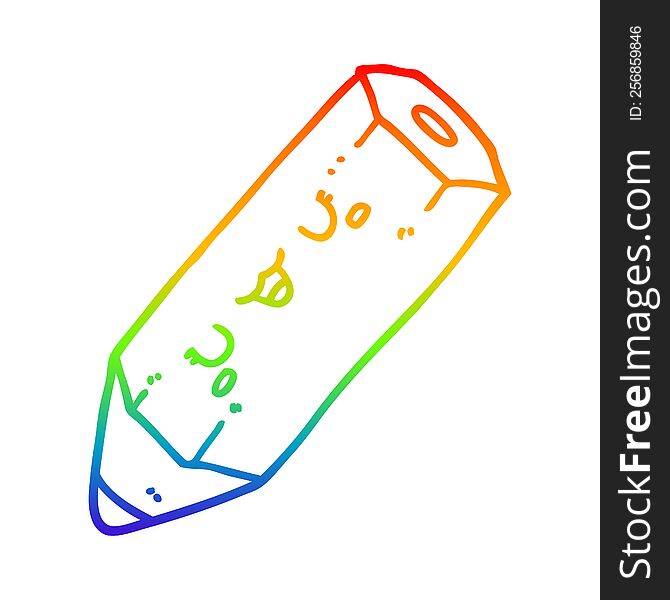 rainbow gradient line drawing of a cute cartoon pencil