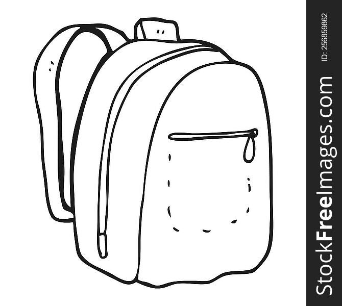 freehand drawn black and white cartoon rucksack