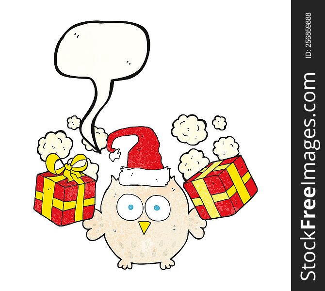 Speech Bubble Textured Cartoon Christmas Owl