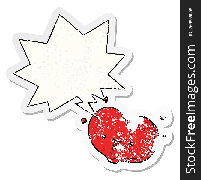 Cartoon Happy Love Heart And Speech Bubble Distressed Sticker