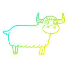 Cold Gradient Line Drawing Cartoon Highland Cow Stock Photo