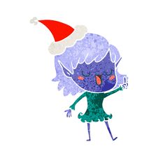 Retro Cartoon Of A Elf Girl Wearing Santa Hat Stock Photo