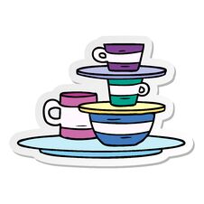 Sticker Cartoon Doodle Of Colourful Bowls And Plates Stock Photography