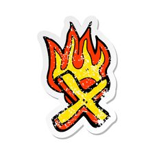 Retro Distressed Sticker Of A Cartoon Flaming Letter Stock Photo