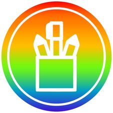 Pencil Pot Circular In Rainbow Spectrum Stock Images