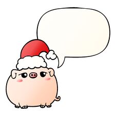 Cartoon Pig Wearing Christmas Hat And Speech Bubble In Smooth Gradient Style Stock Image Cartoon Pig Wearing Christmas Hat And Speech Bubble In Smooth Gradient Style Stock Image
