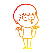 Free Warm Gradient Line Drawing Cartoon Curious Boy Shrugging Shoulders Stock Photo - 256865580