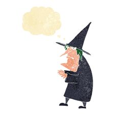 Cartoon Ugly Old Witch With Thought Bubble Royalty Free Stock Image