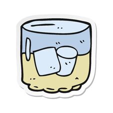 Sticker Of A Cartoon Whiskey And Ice Royalty Free Stock Images