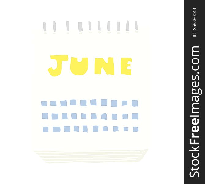 Flat Color Illustration Of A Cartoon Calendar Showing Month Of