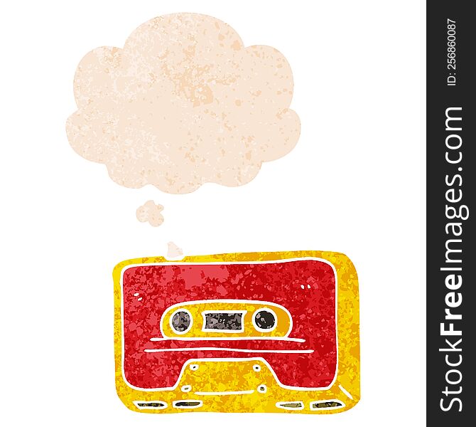cartoon old tape cassette with thought bubble in grunge distressed retro textured style. cartoon old tape cassette with thought bubble in grunge distressed retro textured style