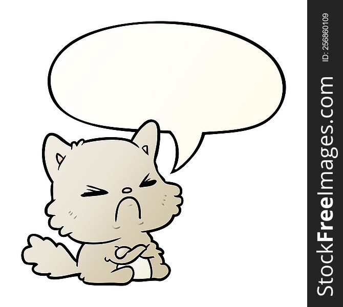 Cute Cartoon Angry Cat And Speech Bubble In Smooth Gradient Style