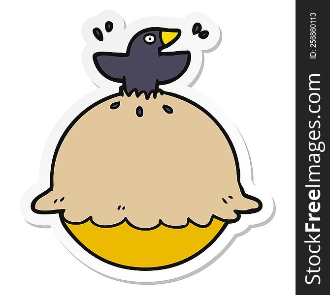 sticker of a cartoon blackbird in a pie