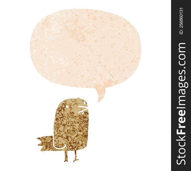 Cartoon Bird And Speech Bubble In Retro Textured Style