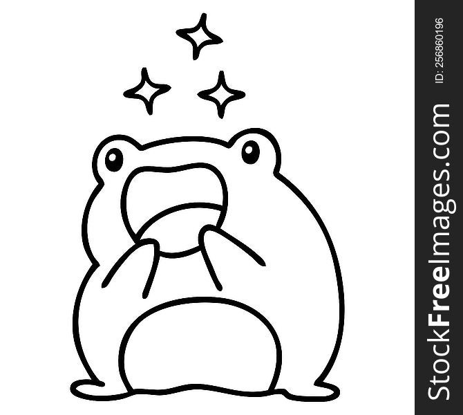 line doodle of a cute frog happy and amazed. line doodle of a cute frog happy and amazed