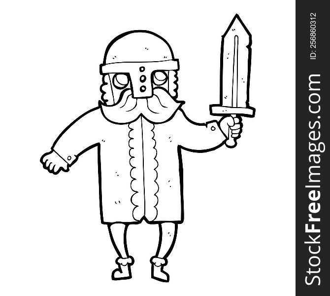 freehand drawn black and white cartoon saxon warrior