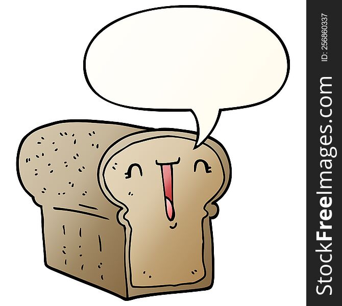 cute cartoon loaf of bread with speech bubble in smooth gradient style