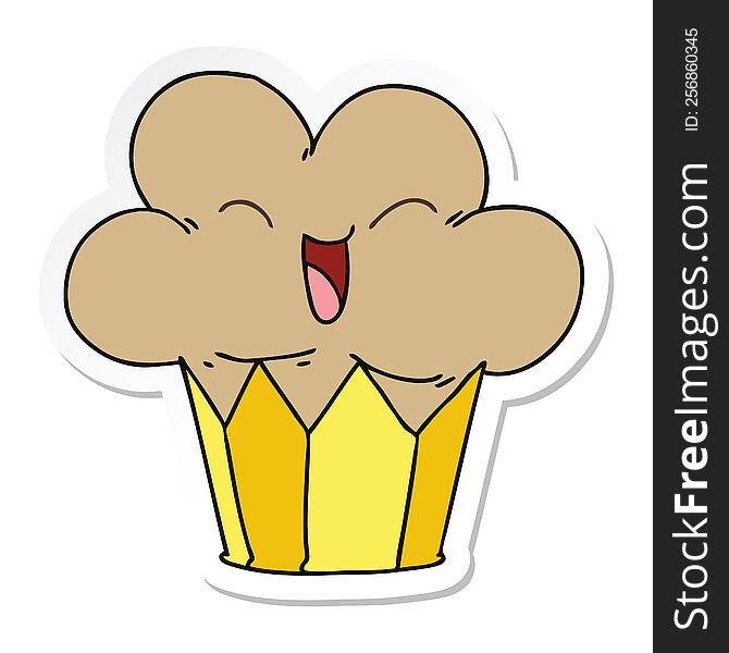 Sticker Of A Quirky Hand Drawn Cartoon Happy Cupcake