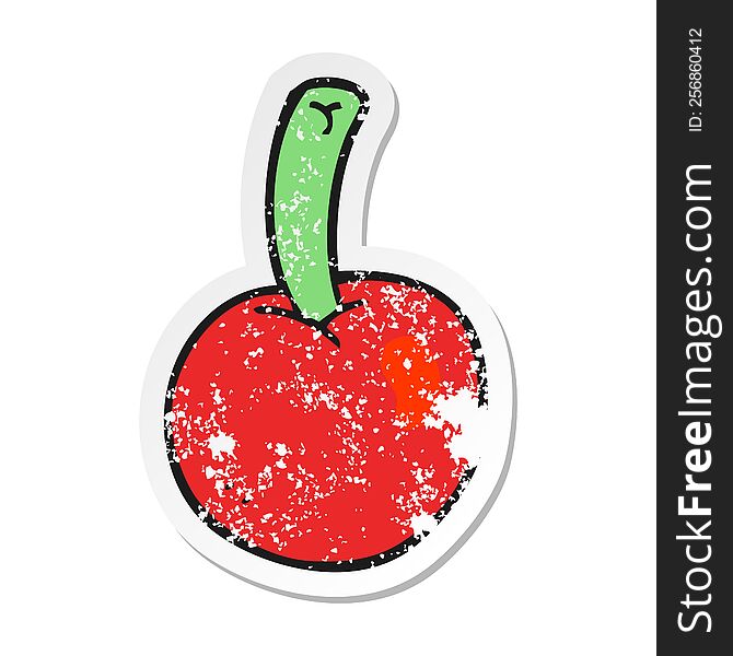 Retro Distressed Sticker Of A Cartoon Cherry