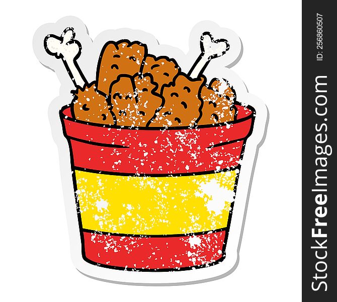 hand drawn distressed sticker cartoon doodle bucket of fried chicken