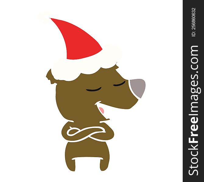 Flat Color Illustration Of A Bear Wearing Santa Hat
