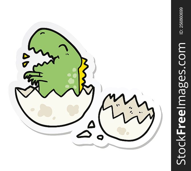 Sticker Of A Cartoon Dinosaur Hatching