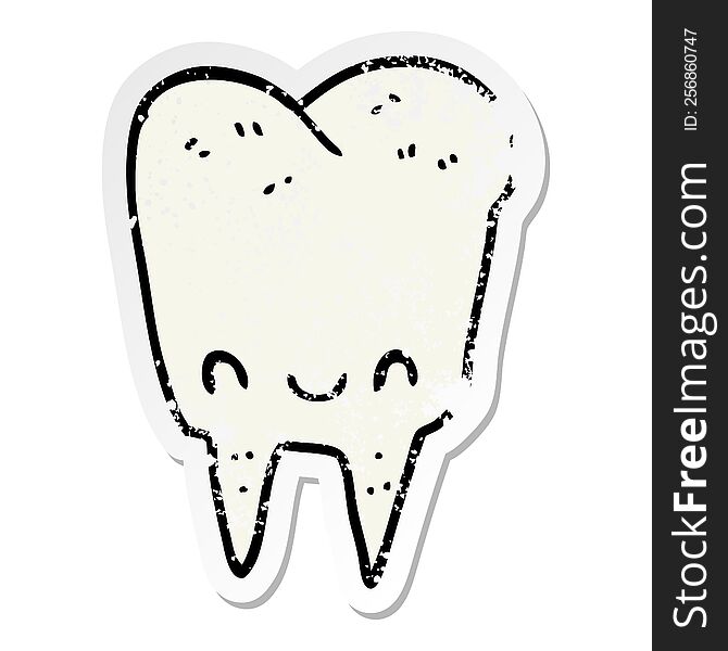 Distressed Sticker Of A Cartoon Tooth
