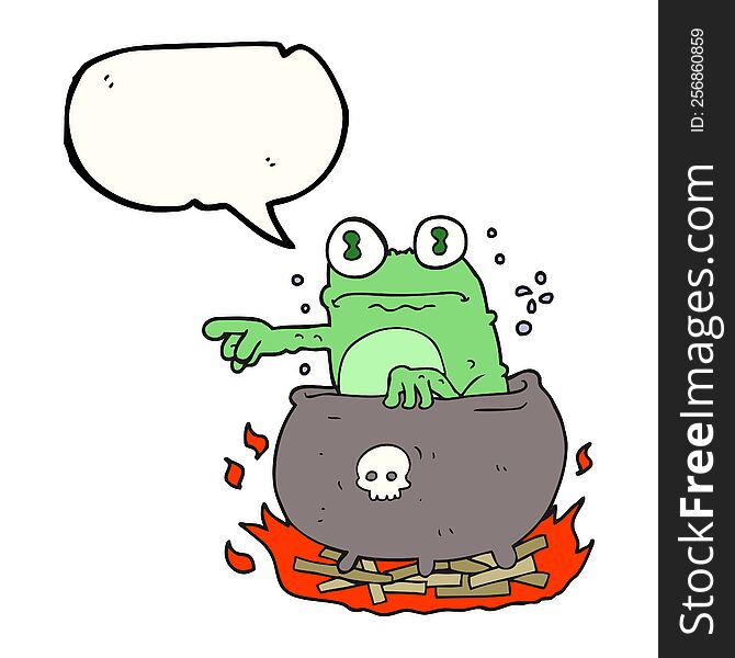 freehand drawn speech bubble cartoon halloween toad in cauldron