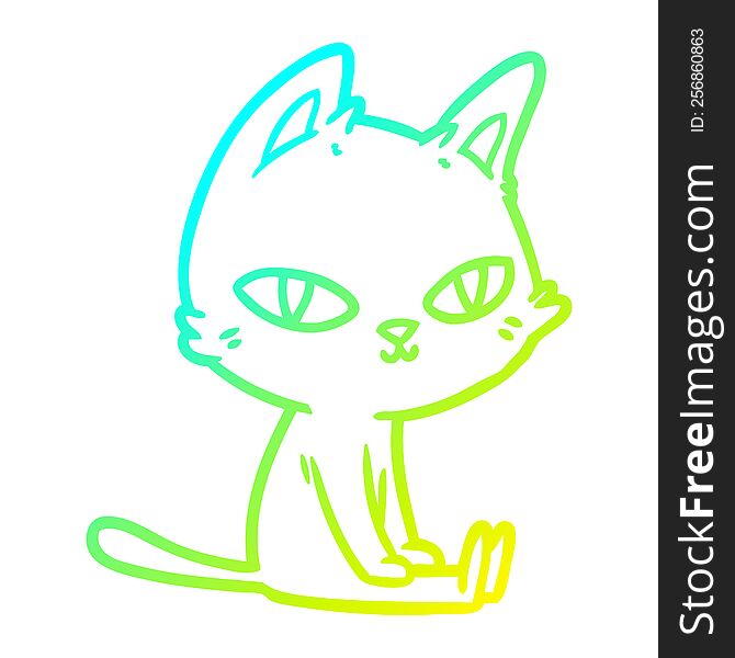 Cold Gradient Line Drawing Cartoon Cat Sitting