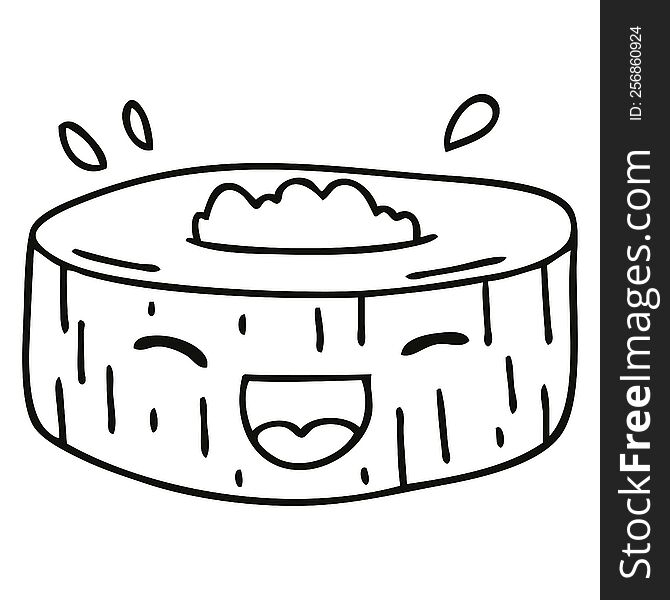 line drawing quirky cartoon happy sushi. line drawing quirky cartoon happy sushi
