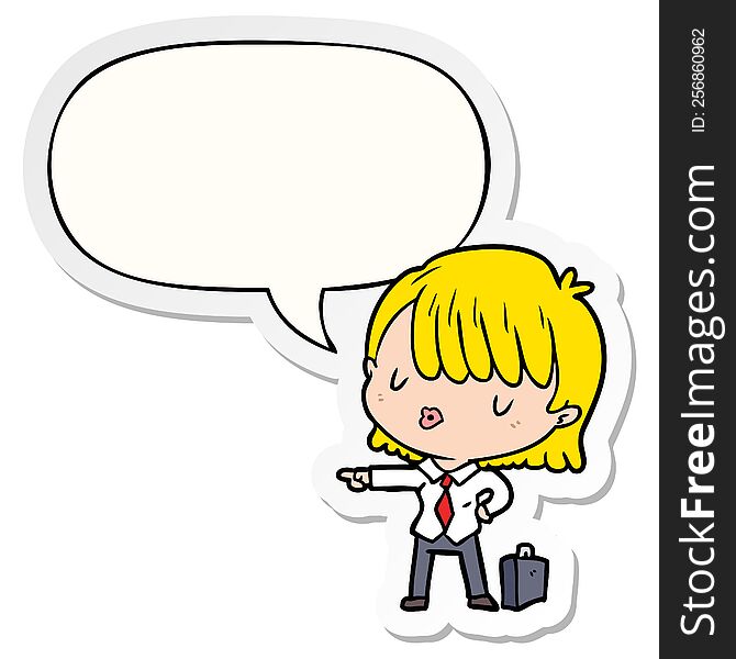 cartoon efficient businesswoman giving orders with speech bubble sticker