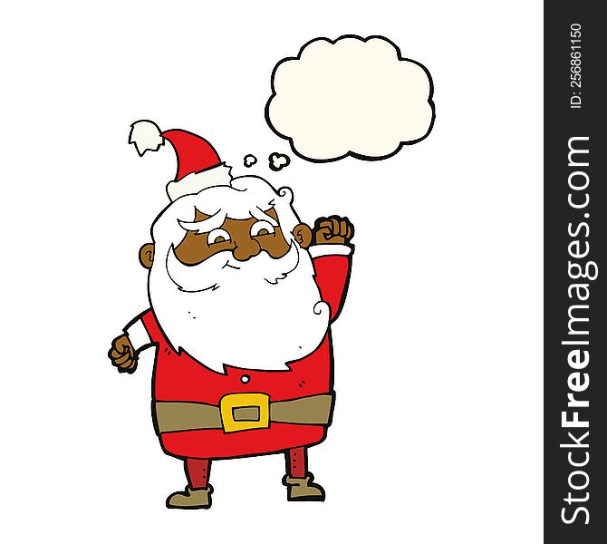 cartoon santa claus with thought bubble